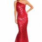 RED TRIPLE STRAP ONE SHOULDER SEQUIN GOWN