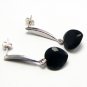 Round Diamond Cut Black Jade Dangling Earrings Silver