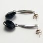 Round Diamond Cut Black Jade Dangling Earrings Silver