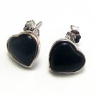 Charming Black Jade Heart Earrings Silver Hearts NEW