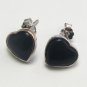 Charming Black Jade Heart Earrings Silver Hearts NEW