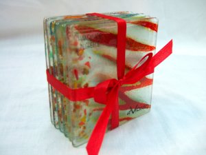 Fused glass red tiger coasters