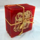 Red and gold fused glass coasters