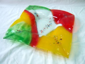 Fused glass rainbow plate