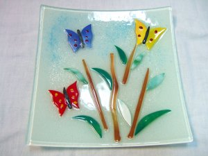 Small fused glass butterfly plate
