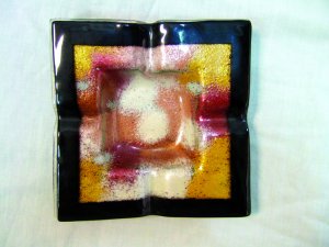 Fused glass metallic dust ashtray