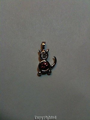 ESTATE 1.50ctw Red & Clear Cubic Zirconia Cat Pendant 925 SOLID Sterling Silver