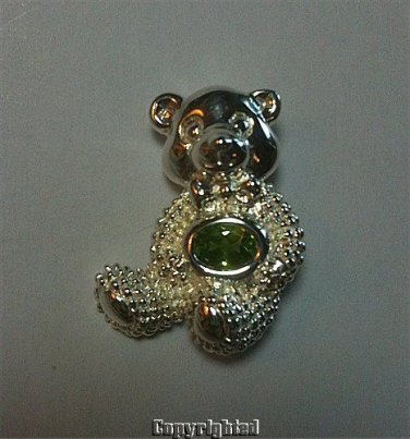 0.85ctw Peridot Combination Pin-Brooch & Pendant Bear Design 925 Sterling Silver