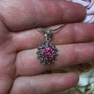 1.75ctw Magenta Cubic Zirconia & Marcasite Sliding Pendant 925 Sterling Silver