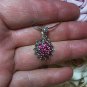 1.75ctw Magenta Cubic Zirconia & Marcasite Sliding Pendant 925 Sterling Silver
