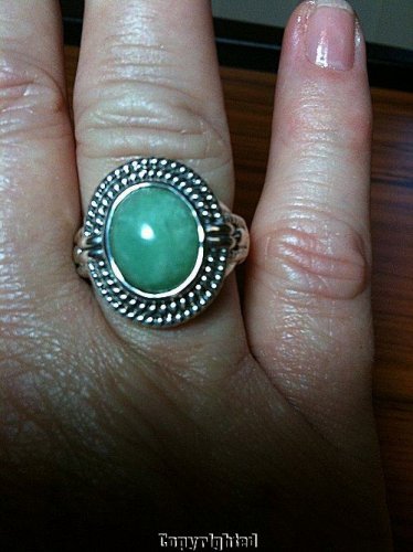 NATURAL Mint Green Chalcedony Cabochon Ring 925 Sterling Silver Size 7.5