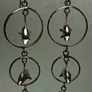 LONG Triple Circle and Dolphin Dangle Earrings 925 Sterling Silver 8.30 Grams