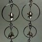 LONG Triple Circle and Dolphin Dangle Earrings 925 Sterling Silver 8.30 Grams