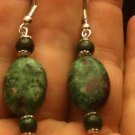 .925 Sterling Silver Natural Ruby Zoisite & Malachite Dangle Earrings Handmade