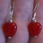 PETITE Natural Red Jade Heart Dangle Earrings 925 Sterling Silver "Handmade"