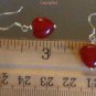 PETITE Natural Red Jade Heart Dangle Earrings 925 Sterling Silver "Handmade"