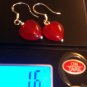 PETITE Natural Red Jade Heart Dangle Earrings 925 Sterling Silver "Handmade"