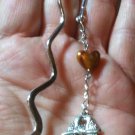 Mini Bookmark Wavy Silver Tone Dangling Catseye Heart & Lovebirds "Handmade"