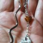 Mini Bookmark Wavy Silver Tone Dangling Catseye Heart & Lovebirds "Handmade"