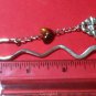 Mini Bookmark Wavy Silver Tone Dangling Catseye Heart & Lovebirds "Handmade"