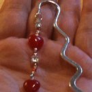 Dangling Natural Red Jade Hearts & Acrylic Beads Handmade Silver Tone Bookmark