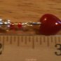 Dangling Natural Red Jade Hearts & Acrylic Beads Handmade Silver Tone Bookmark