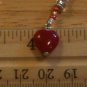 Dangling Natural Red Jade Hearts & Acrylic Beads Handmade Silver Tone Bookmark