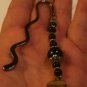 Black Beaded Mini Bookmark with Natural Catseye Heart attached at End "Handmade"