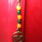 Mini Bookmark Bronze Tone Dangling Yellow & Green Natural Jade, Pentacle Charm