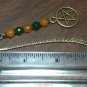 Mini Bookmark Bronze Tone Dangling Yellow & Green Natural Jade, Pentacle Charm