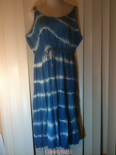Rayon Blue & White Tye Died Sleeveless Maxi Dress Plus Size 3x XXX J-Gee Brand
