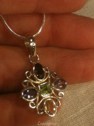 Peridot Garnet Amethyst Citrine Blue Topaz Sliding Pendant .925 Sterling Silver