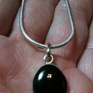 14mm x 2mm Natural Black Onyx Pendant with Necklace .925 Sterling Silver 18"
