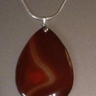 .925 Sterling Silver LARGE Natural Orange Onyx Agate with Necklace 18" Handmade