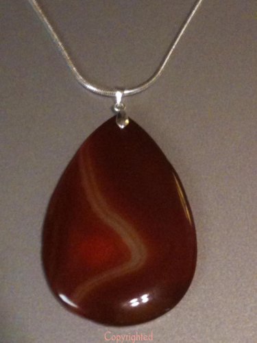 .925 Sterling Silver LARGE Natural Orange Onyx Agate with Necklace 18" Handmade