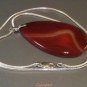 .925 Sterling Silver LARGE Natural Orange Onyx Agate with Necklace 18" Handmade