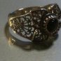 .925 Sterling Silver Black Onyx Ring Filigree Floral Design Sz 8 almost Sz 8.25