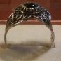 .925 Sterling Silver Black Onyx Ring Filigree Floral Design Sz 8 almost Sz 8.25