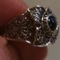 .925 Sterling Silver Black Onyx Ring Filigree Floral Design Sz 8 almost Sz 8.25