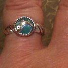 .925 Sterling Silver CREATED (Teal Color) Blue Cats Eye Dolphin Ring Size 8.5