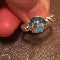 .925 Sterling Silver CREATED (Teal Color) Blue Cats Eye Dolphin Ring Size 8.5