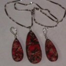 .925 Sterling Natural Jasper Pyrite Pendant & Lever Back Earrings Set "Handmade"
