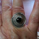 .925 Sterling Silver Black Round Natural Onyx Ring Ornate Design Size 6.5 NWOT