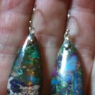 Natural Sea Sediment Jasper Pyrite Teardrop Dangle Earrings 925 Silver Handmade