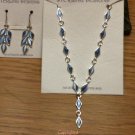 .925 Sterling Silver Blue Catseye Lariat Necklace & Matching Dangle Earrings Set