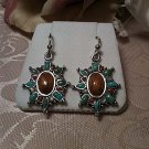 .925 Sterling Turquoise Coral Mother of Pearl MOP Polished Wood Dangle Earrings