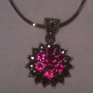 Magenta Created Ruby Marcasite Sliding Pendant Necklace .925 Sterling Silver 18"