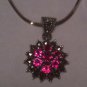 Magenta Created Ruby Marcasite Sliding Pendant Necklace .925 Sterling Silver 18"