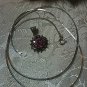 Magenta Created Ruby Marcasite Sliding Pendant Necklace .925 Sterling Silver 18"