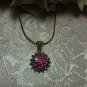 Magenta Created Ruby Marcasite Sliding Pendant Necklace .925 Sterling Silver 18"